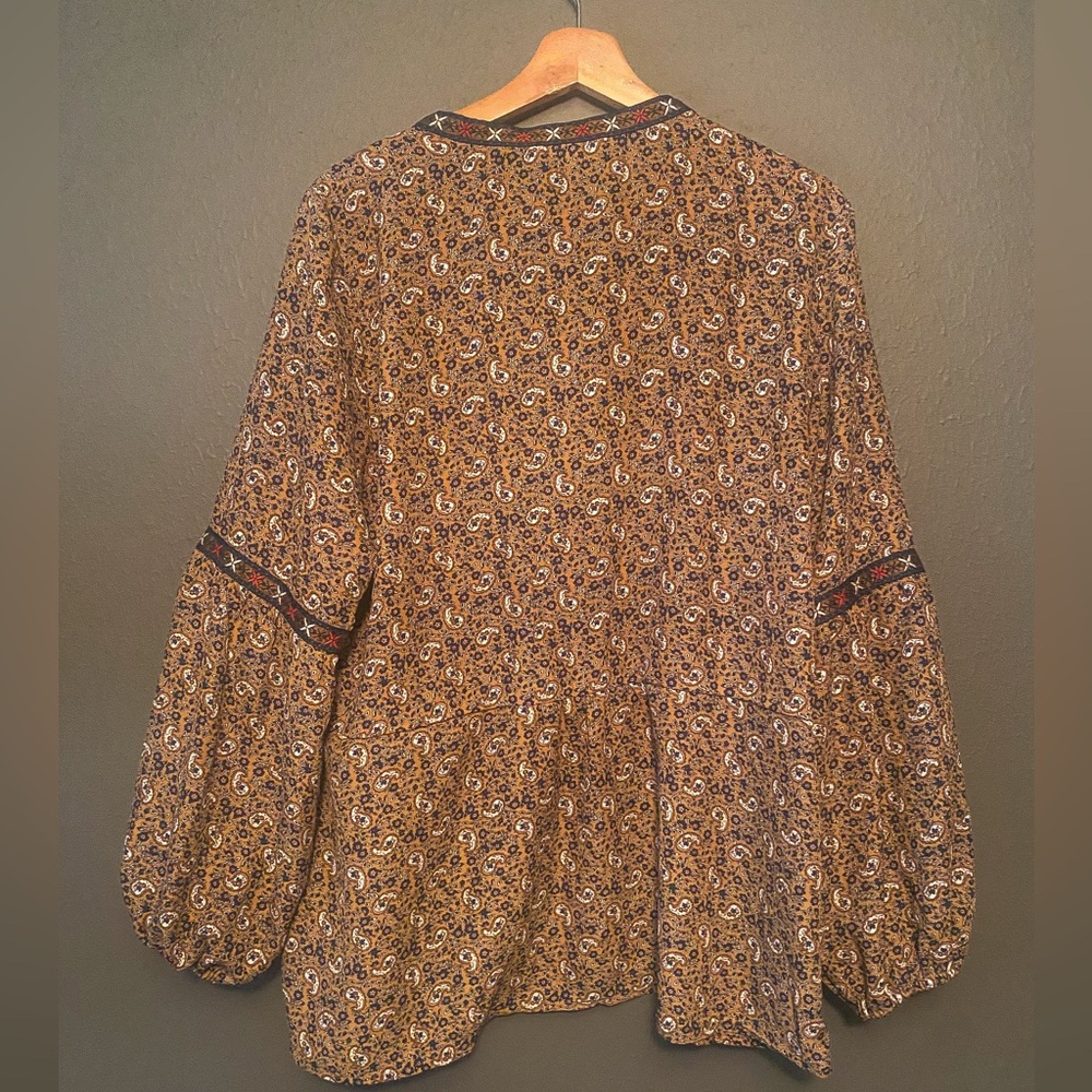 Alchemy Thread Paisley Boho Peasant Blouse Tassel Tie Size L - Picture 4 of 5